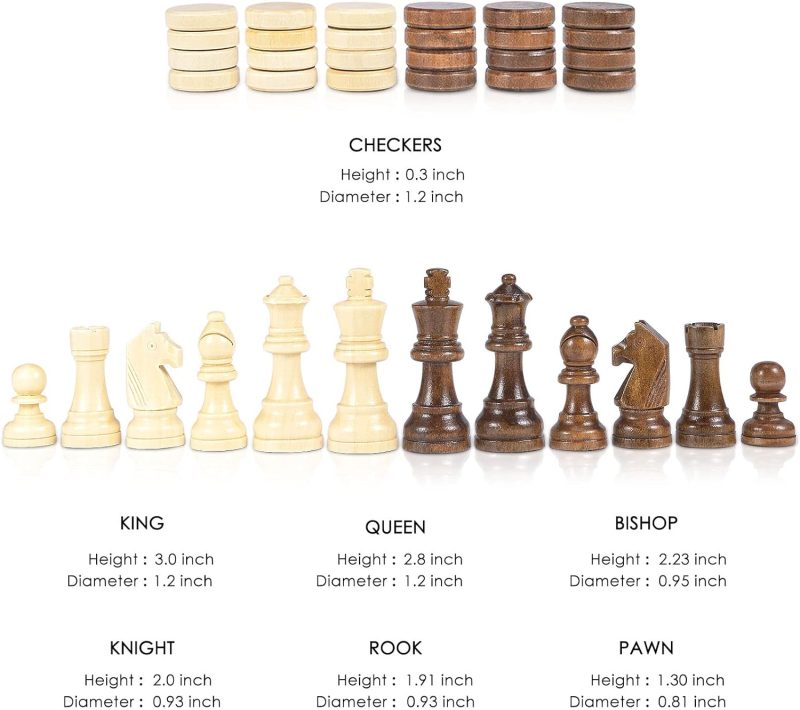 Magnetic Wooden Chess and Checkers Game Set, 15 Inches (2 in 1) Chess Board Games - Image 6
