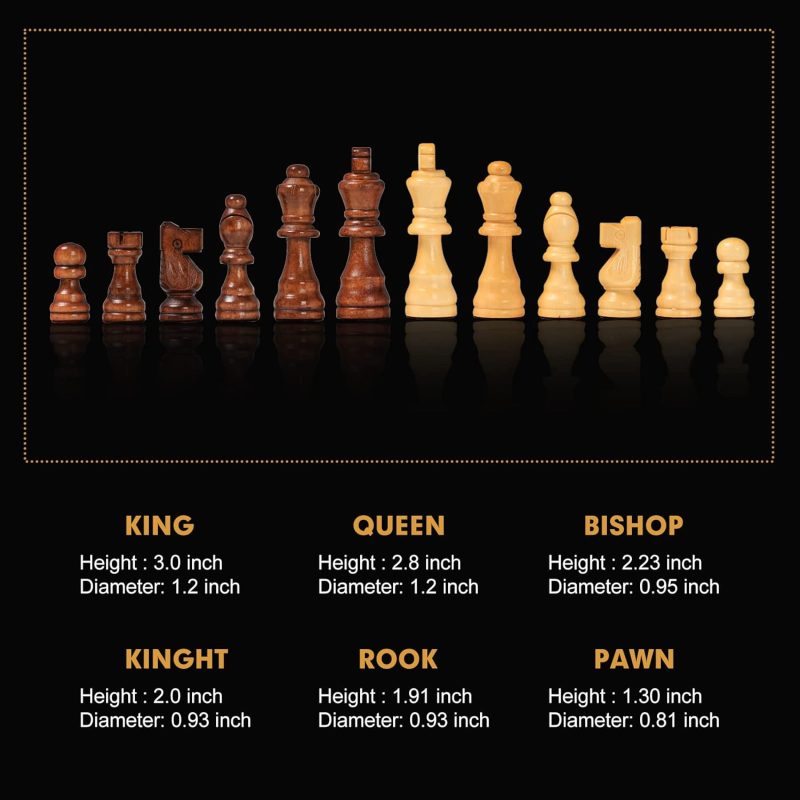 15" x 15" Magnetic Wooden Folding Chess Set with 2 Extra Queens - Image 5