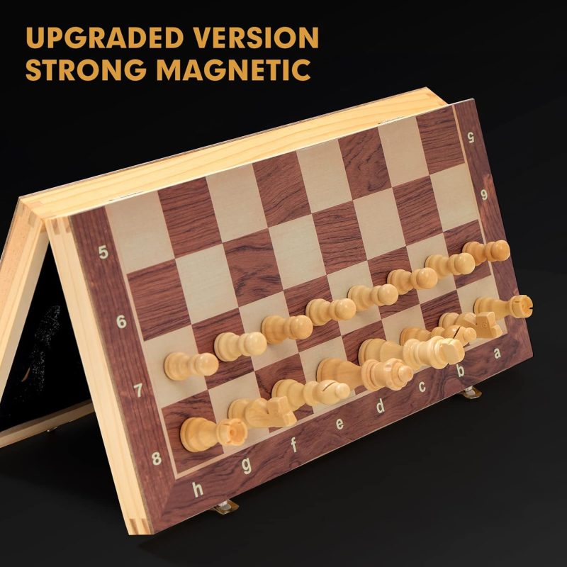15" x 15" Magnetic Wooden Folding Chess Set with 2 Extra Queens - Image 2