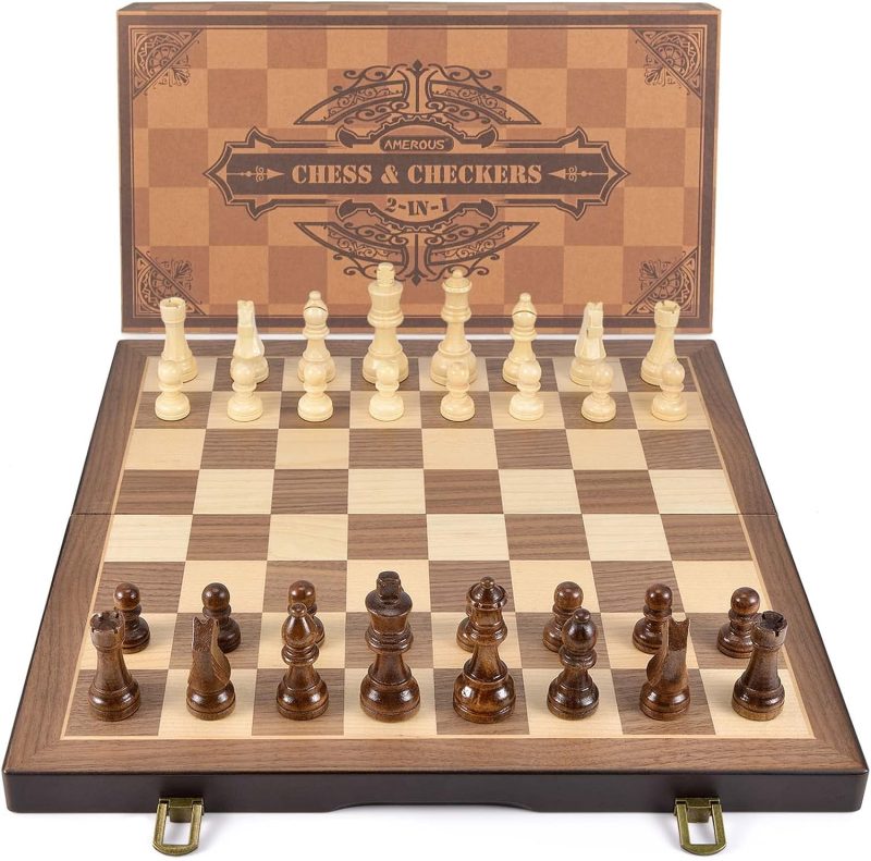 Magnetic Wooden Chess and Checkers Game Set, 15 Inches (2 in 1) Chess Board Games - Image 9