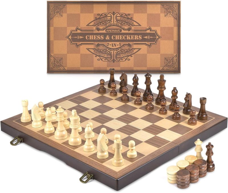 Magnetic Wooden Chess and Checkers Game Set, 15 Inches (2 in 1) Chess Board Games - Image 7