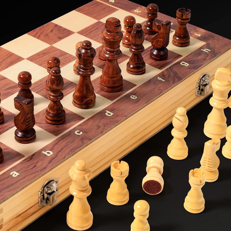 15" x 15" Magnetic Wooden Folding Chess Set with 2 Extra Queens - Image 6