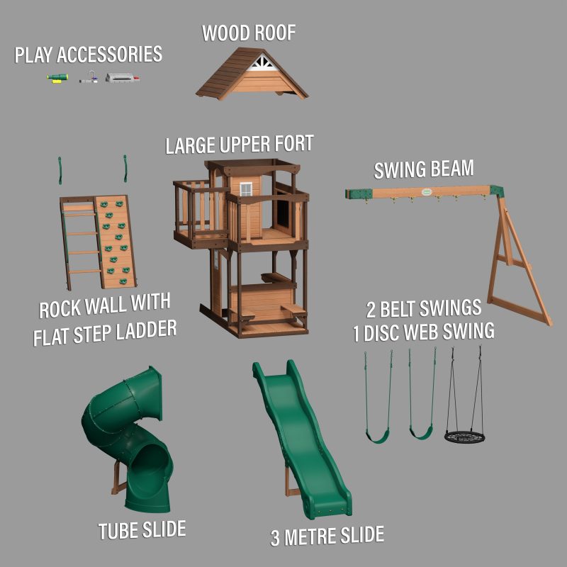 Backyard Discovery Cedar Cove Wooden Climbing Frame with 2 x Swings, Web Disc Swing and 2 x Slides - Image 12