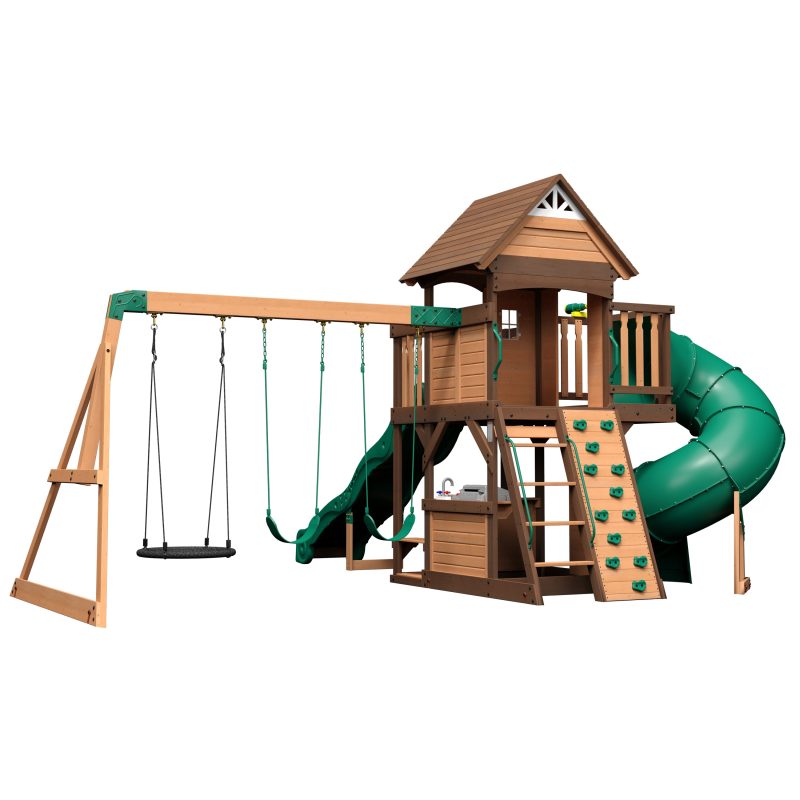 Backyard Discovery Cedar Cove Wooden Climbing Frame with 2 x Swings, Web Disc Swing and 2 x Slides - Image 10