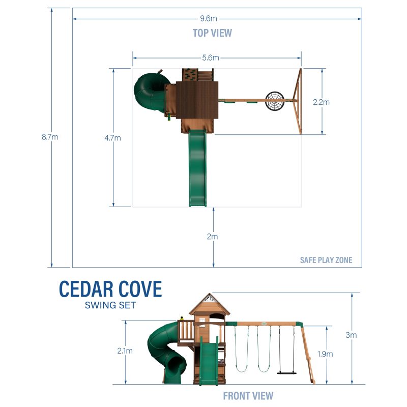 Backyard Discovery Cedar Cove Wooden Climbing Frame with 2 x Swings, Web Disc Swing and 2 x Slides - Image 2