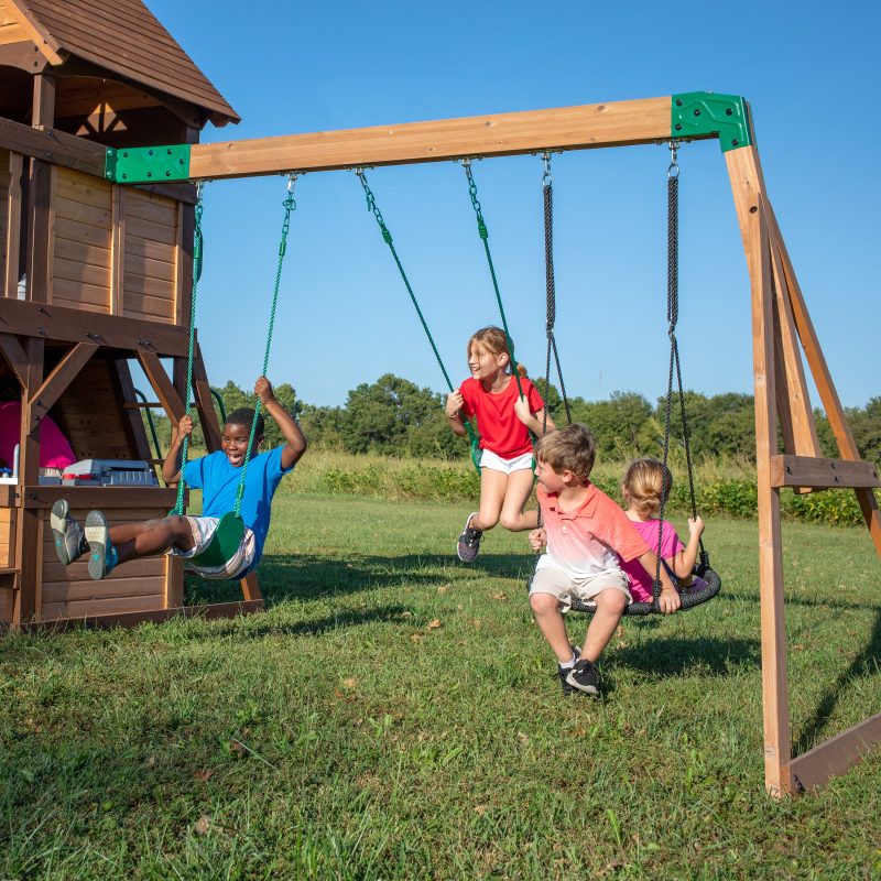 Backyard Discovery Cedar Cove Wooden Climbing Frame with 2 x Swings, Web Disc Swing and 2 x Slides - Image 6